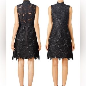 &ML Monique Lhuillier Facade Sheath black lace brocade sz 0 *flawed inside